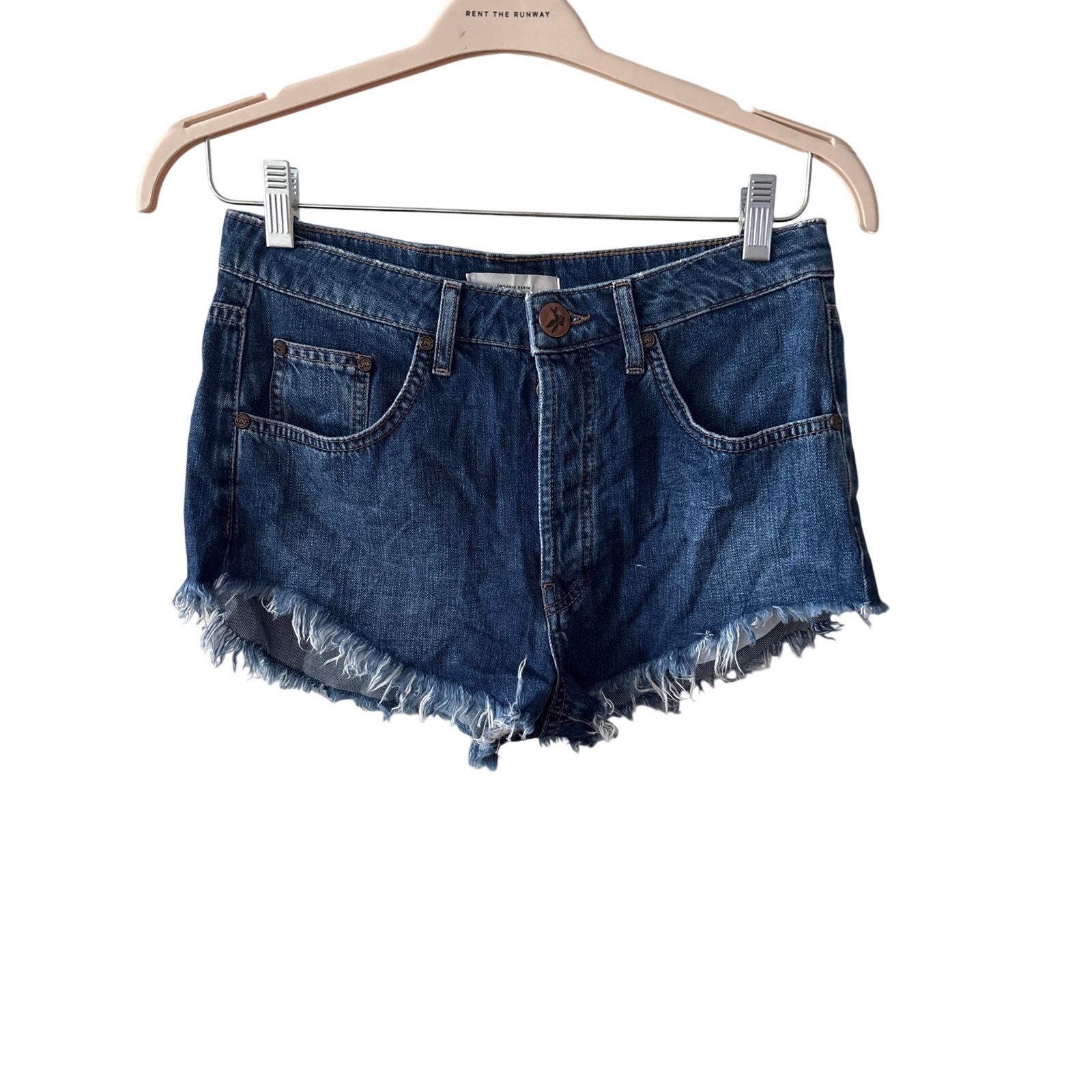 New One Teaspoon Sz 26 Outlaws Low Waist Frayed Cut Off Denim Blue Jean Shorts — image 2 of 4